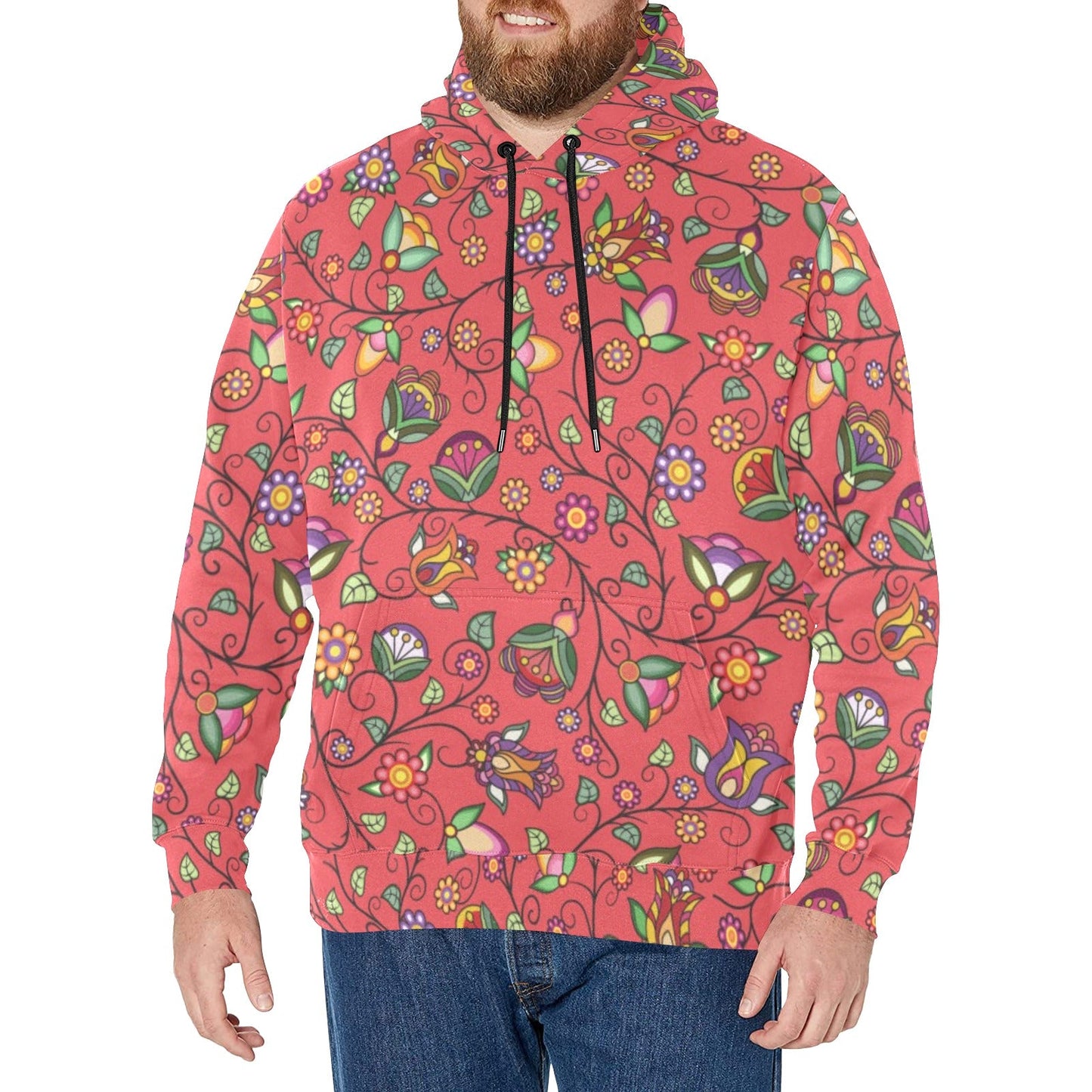 Heartbeat Petals Red Men's Long Sleeve Fleece Hoodie