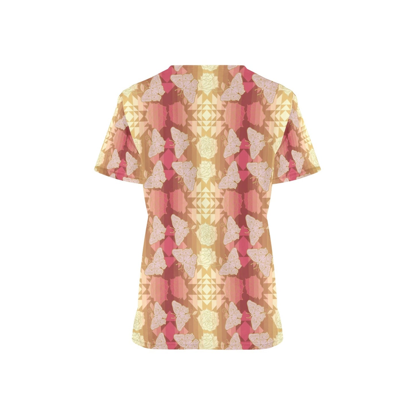 Butterfly and Roses on Geometric Scrub Top