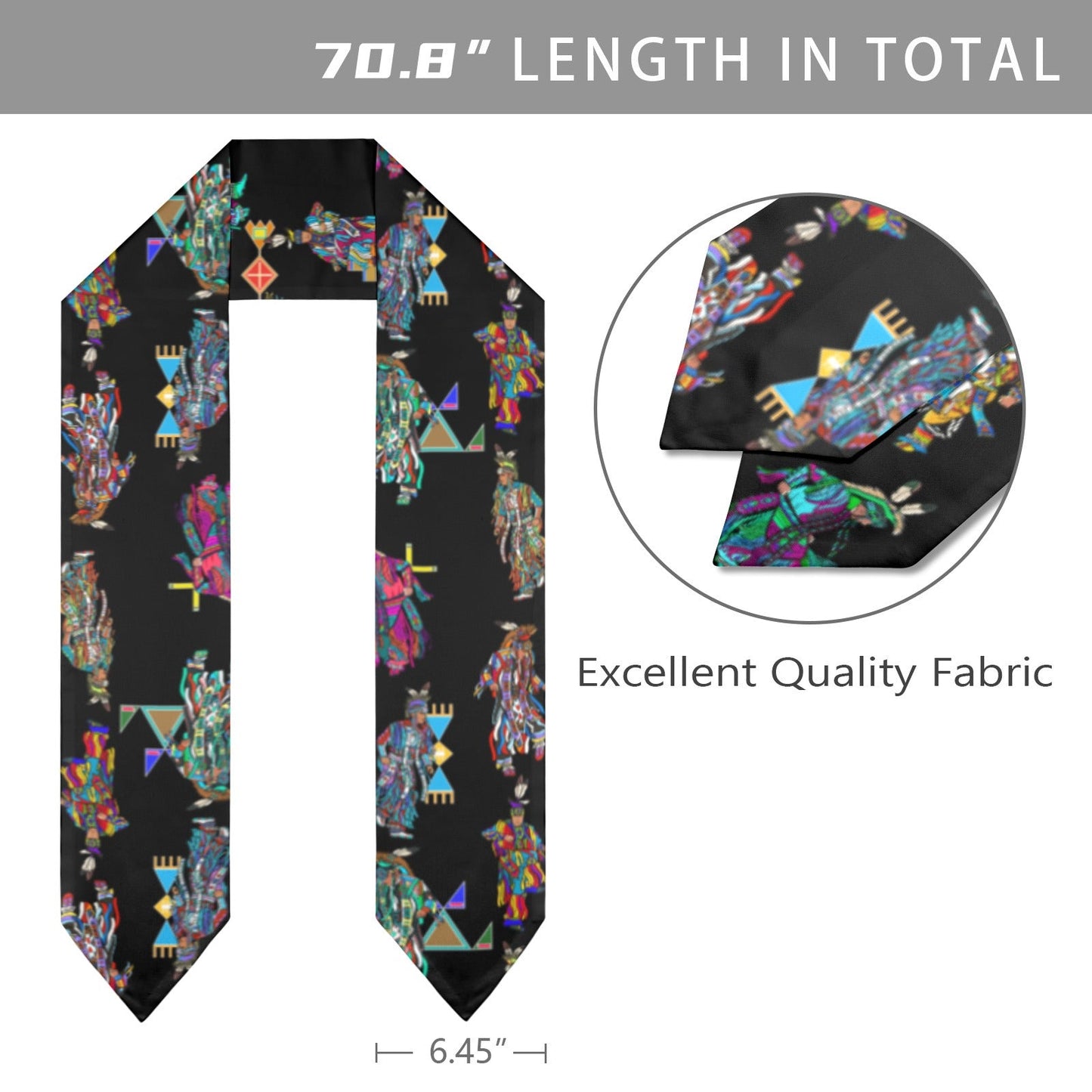 Men's Grass Dancers Black Graduation Stole