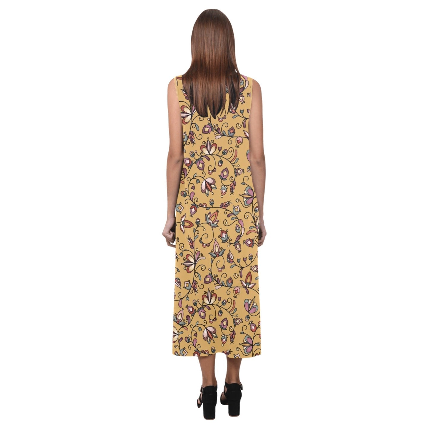 Burnt Sky Petals Gold Phaedra Sleeveless Open Fork Long Dress