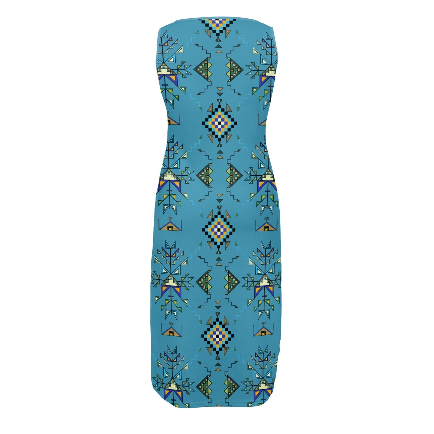 Bear Shield Blue Phaedra Sleeveless Open Fork Long Dress