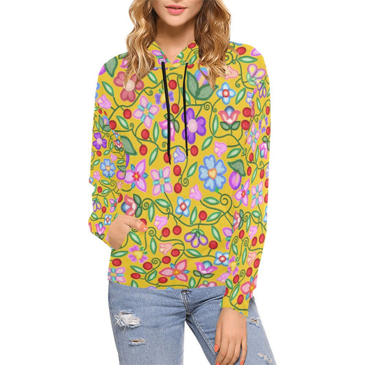 Petal Harmony Ochre Hoodie for Women