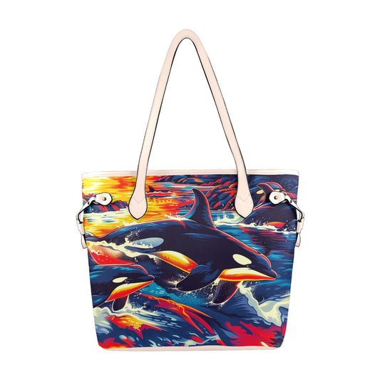 Killer Whales in the Bay Clover Canvas Tote Bag