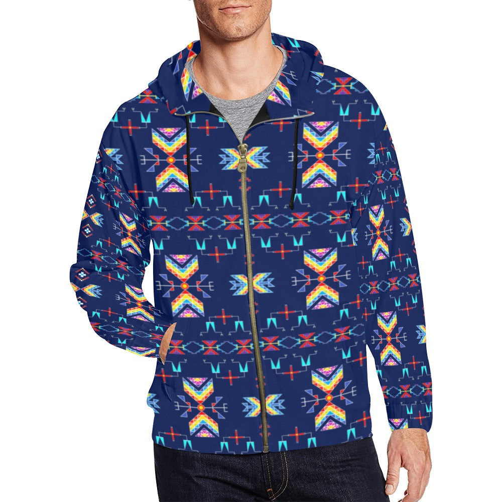 Rainy Chief Rainbow Night Lake Men's Zipper Hoodie