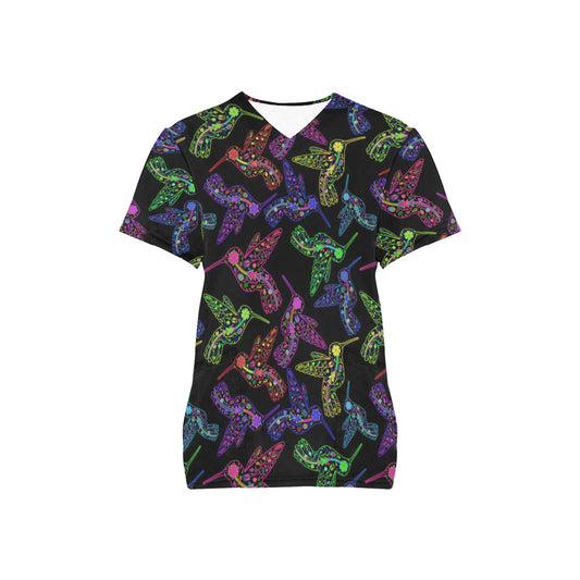 Neon Floral Hummingbird Scrub Top