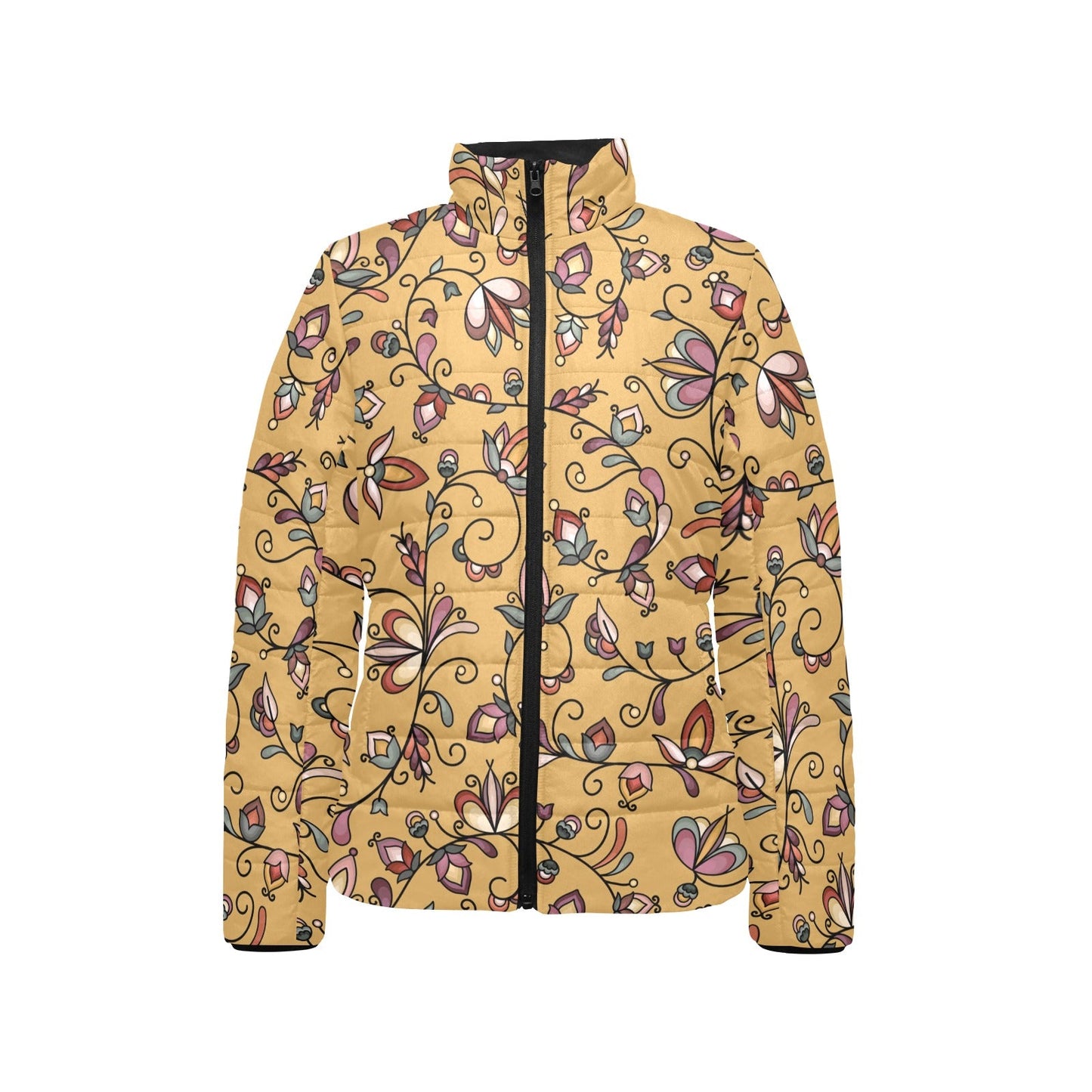 Burnt Sky Petals Gold Women's Stand Collar Padded Jacket