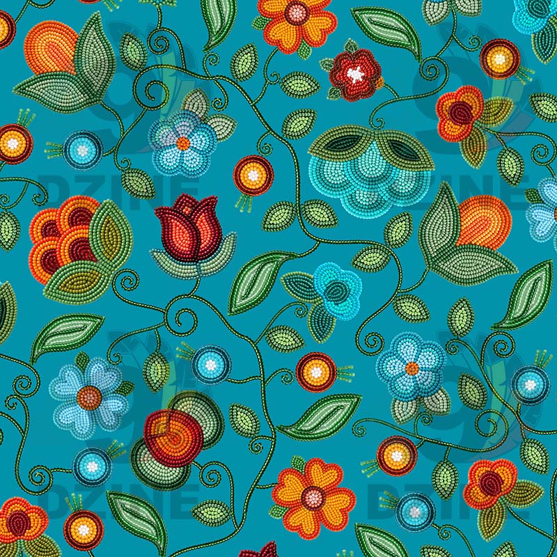 Prairie Fire Petals Ocean  Fabric