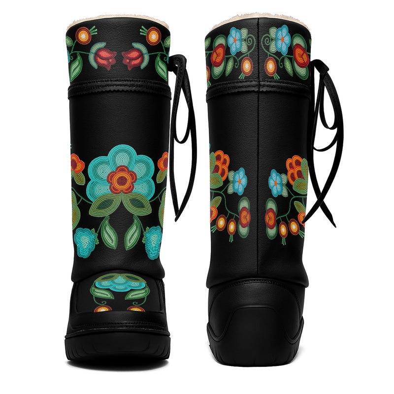 Prairie Fire Petals Black Real Leather MoccaLux
