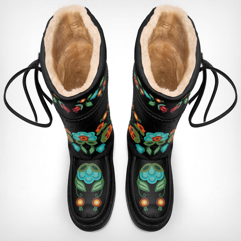Prairie Fire Petals Black Real Leather MoccaLux