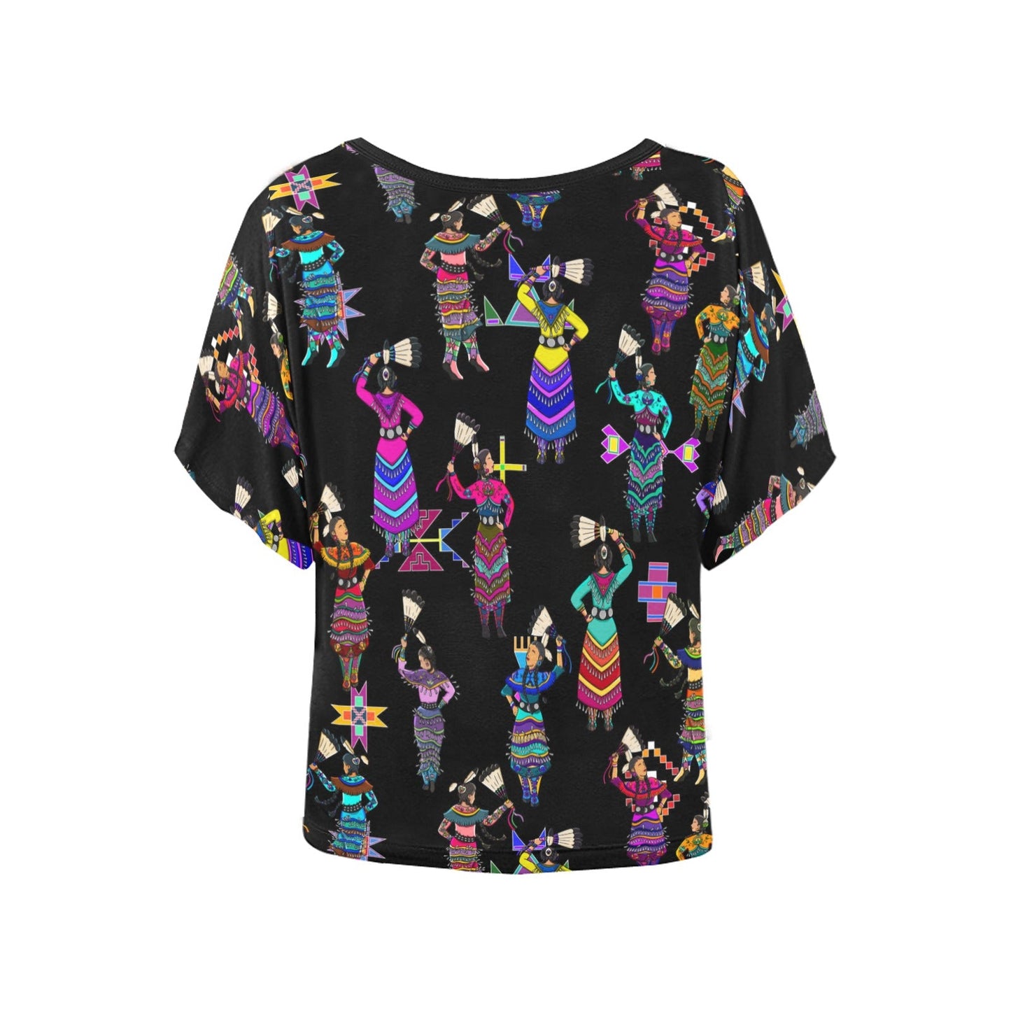 Women's Jingle Dancers Black Women's Batwing-Sleeved Blouse T shirt