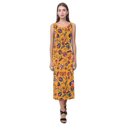 Copper Prairie Petals Orange Phaedra Sleeveless Open Fork Long Dress