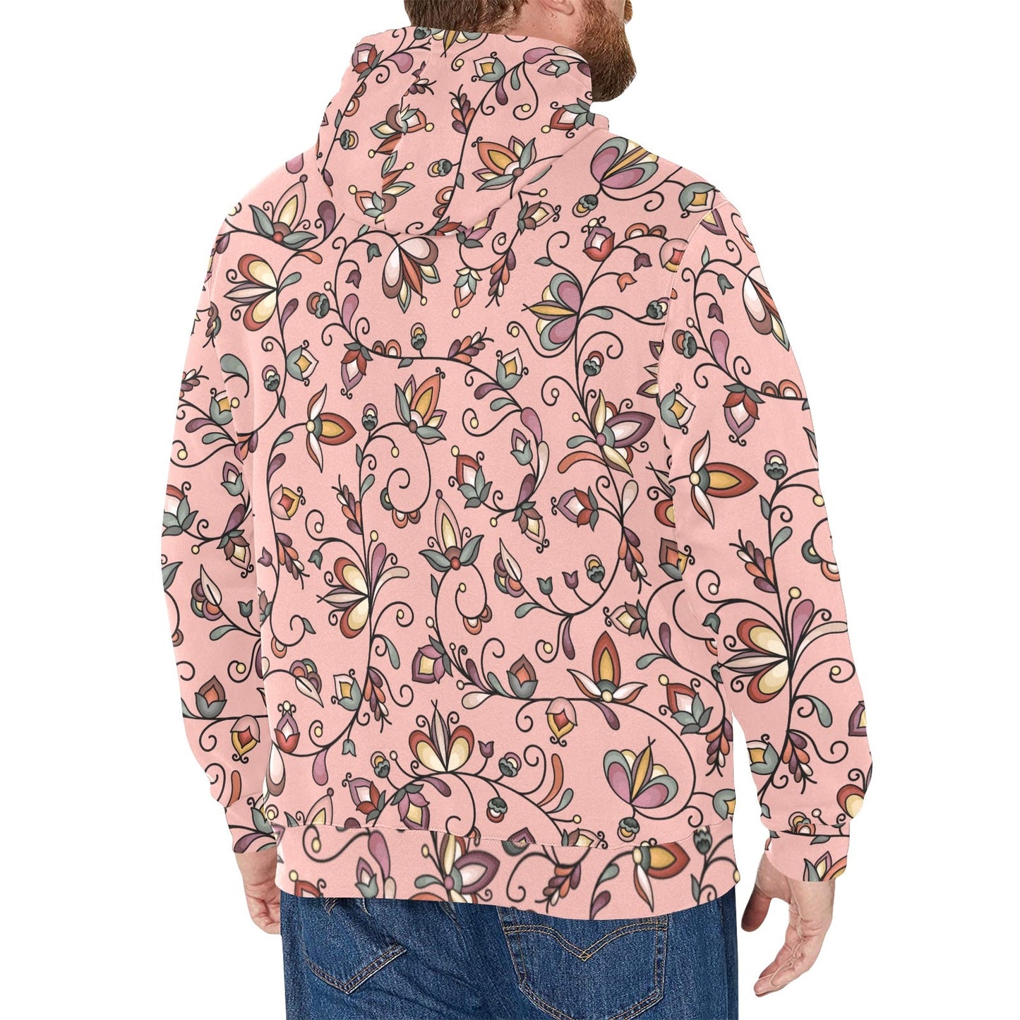 Burnt Sky Petals Peach Men's Long Sleeve Fleece Hoodie