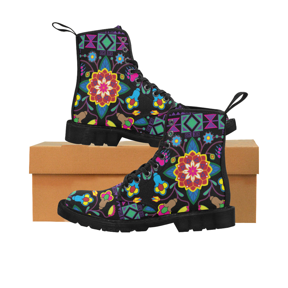 Geometric Floral Winter-Black Boots