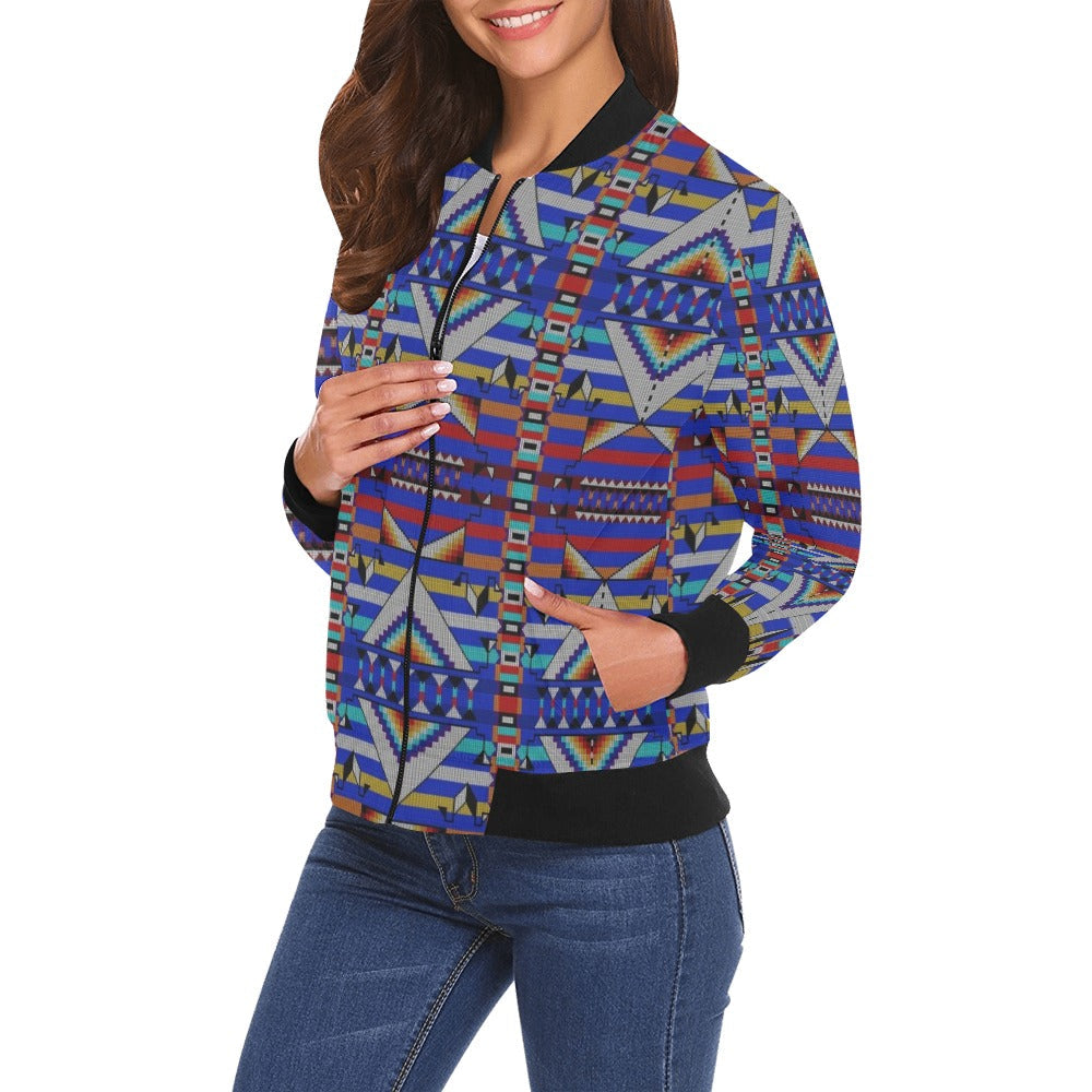 Medicine Blessing Blue Bomber Jacket for Women