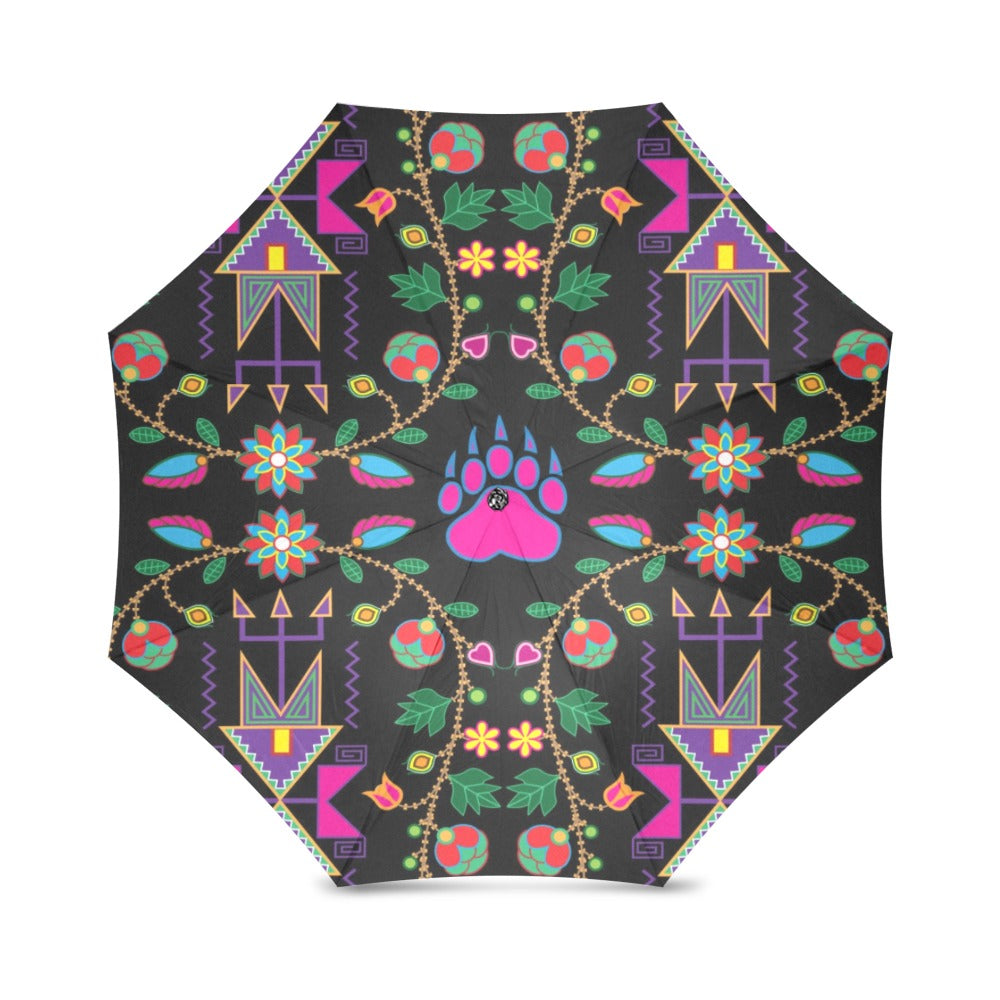 Geometric Floral Fall Black Foldable Umbrella
