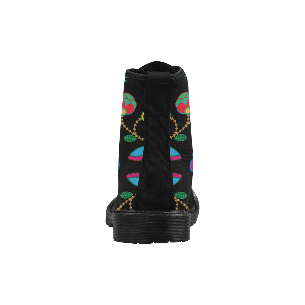 Geometric Floral Fall-Black Boots