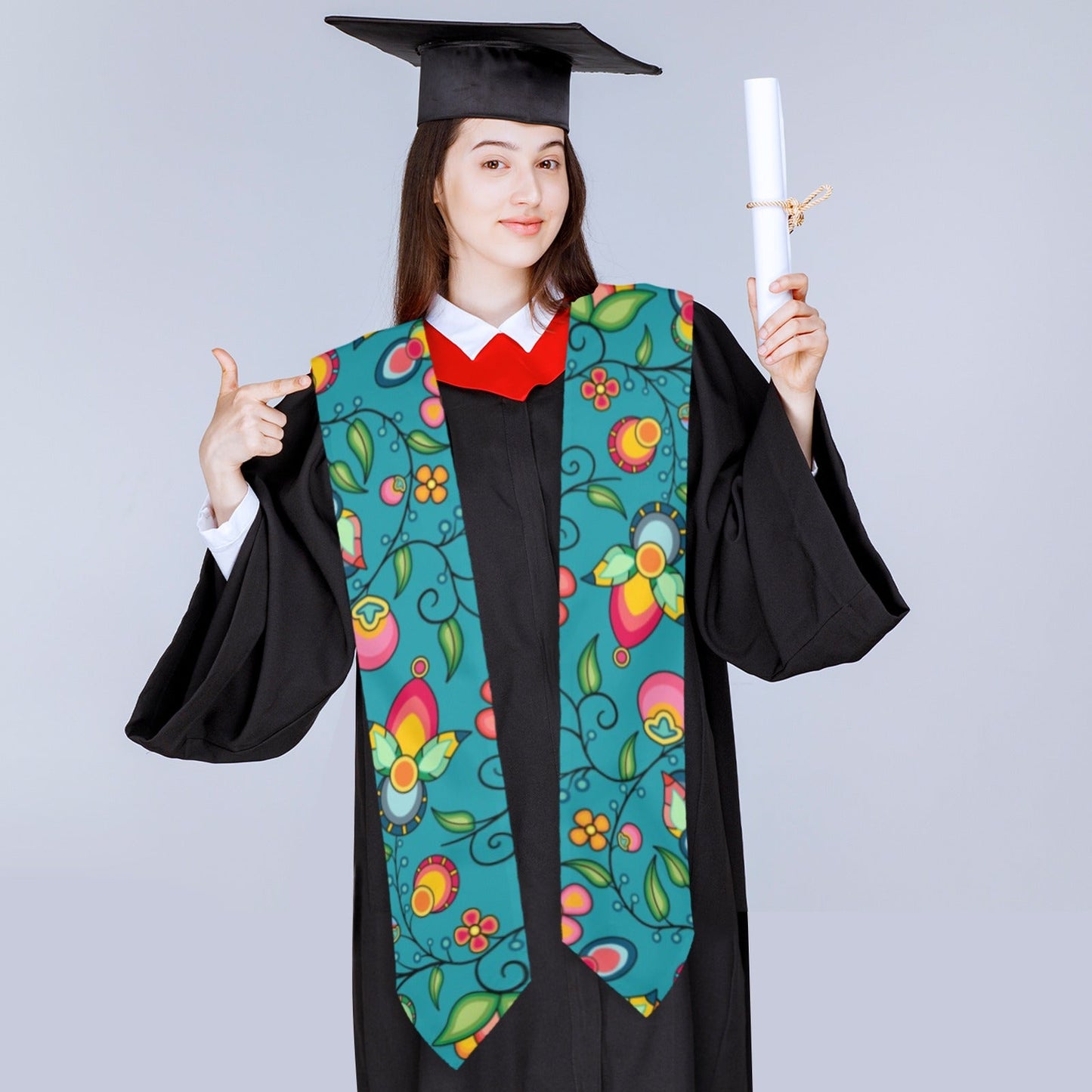 Floral Bounty Teal Graduation Stole