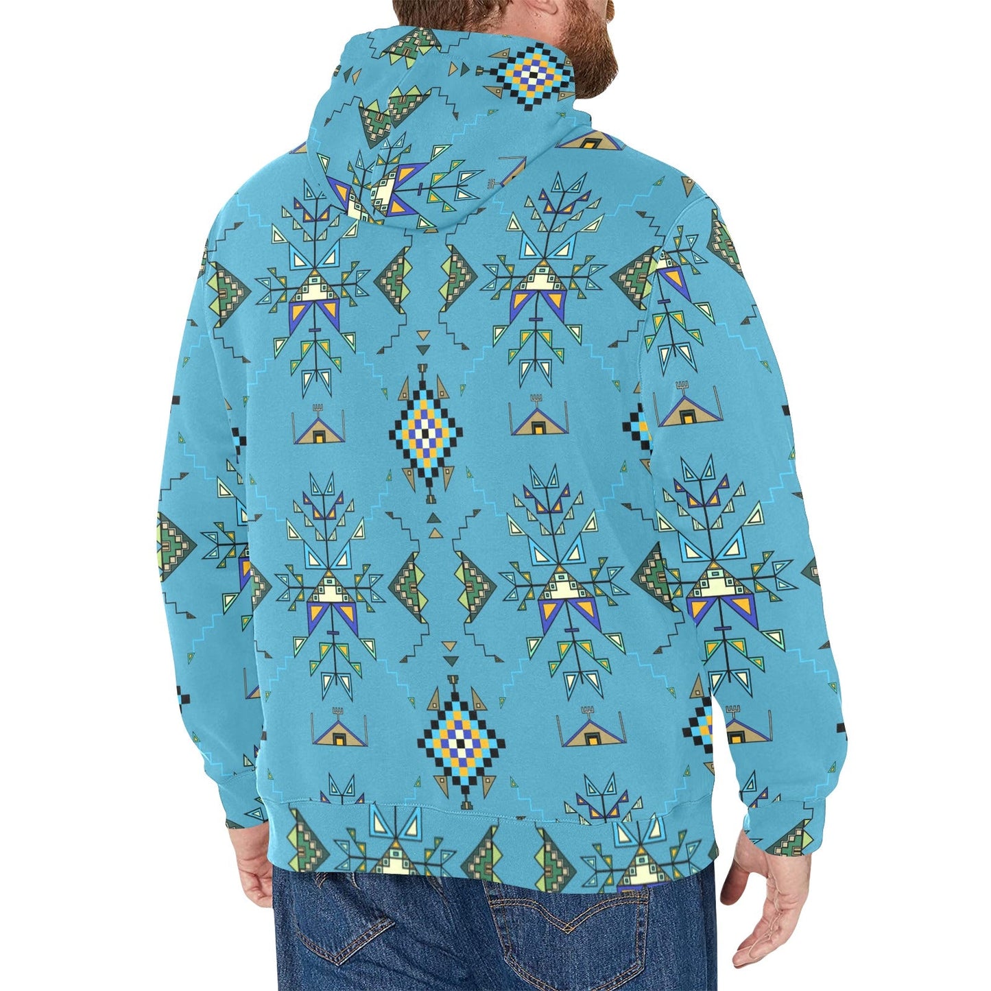 Bear Shield Blue Men's Long Sleeve Fleece Hoodie
