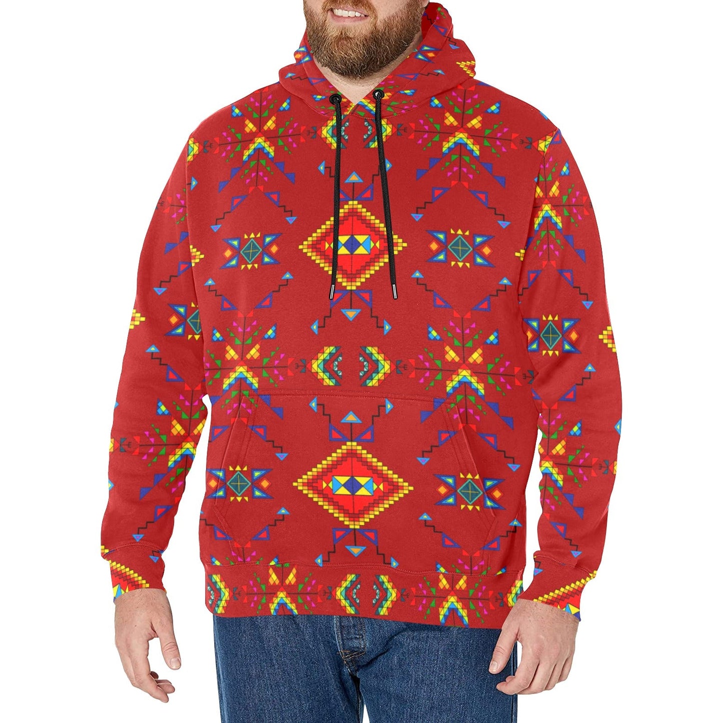 Buffalo Jump Red Men's Long Sleeve Fleece Hoodie
