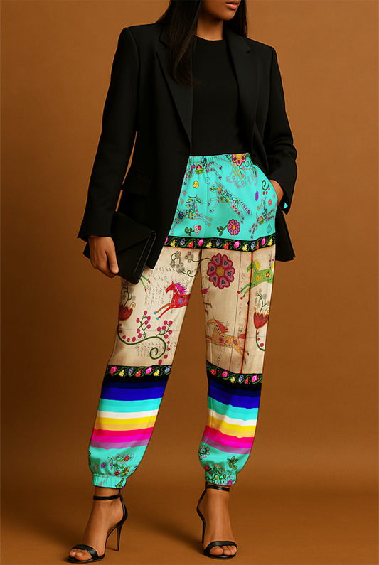 Floral Ledger Horse Turquoise Jogger
