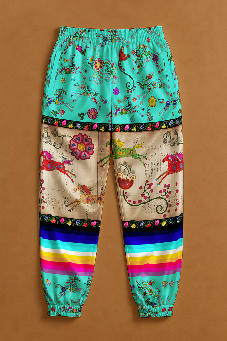 Floral Ledger Horse Turquoise Jogger