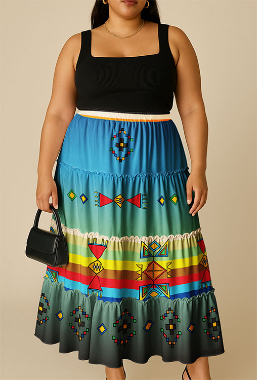Beaded Starburst Geometric Three Tier Skirt
