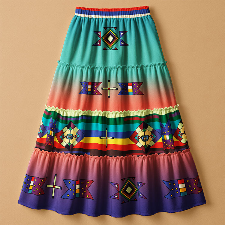 Flames of Heritage Geometric Three Tier Skirt