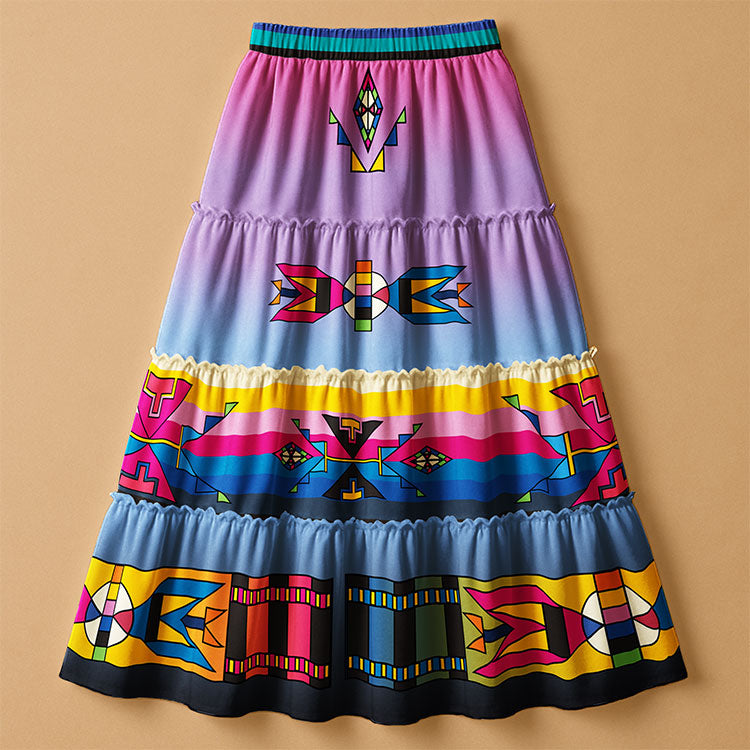 Four Directions Harmony Geometric Three Tier Skirt