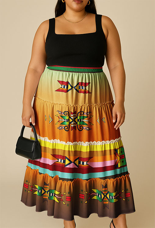 Heritage Tapestry Geometric Three Tier Skirt