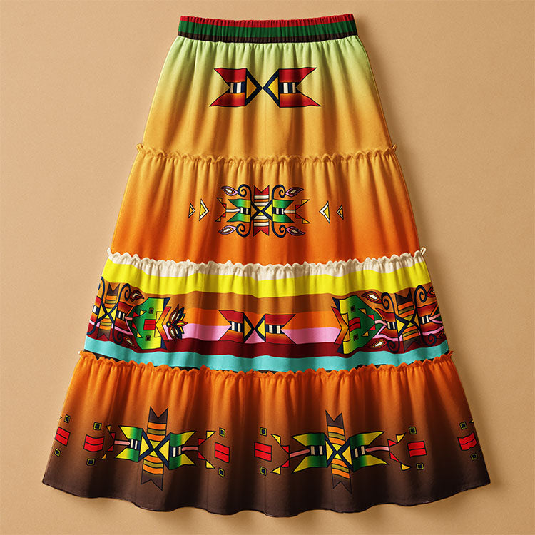 Heritage Tapestry Geometric Three Tier Skirt