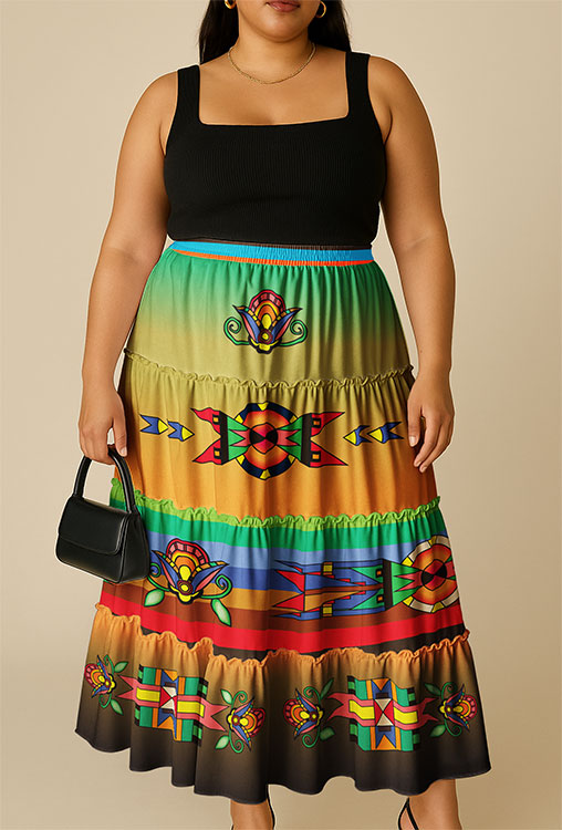 Spirit Blossom Harmony Geometric Three Tier Skirt