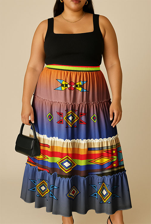 Sunset Pathways Geometric Three Tier Skirt