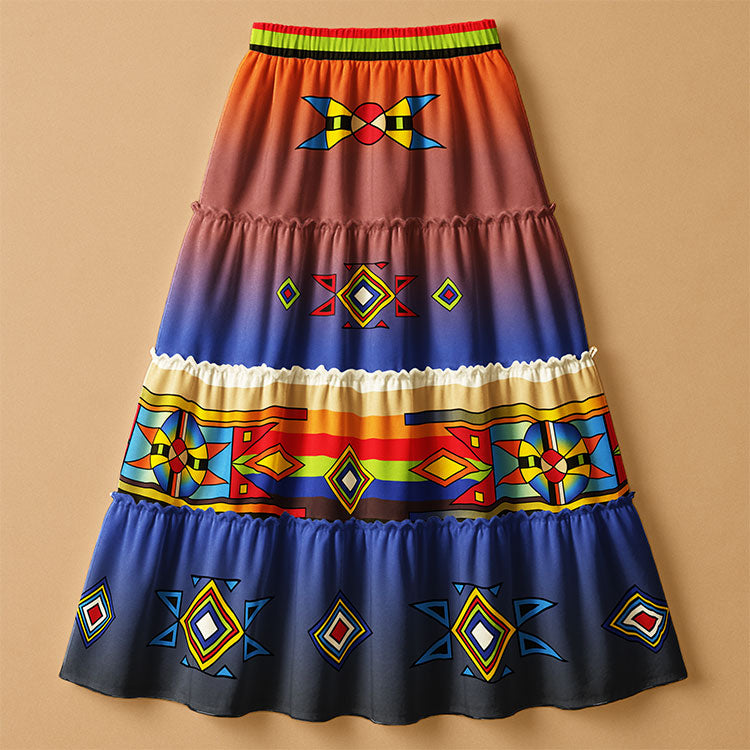 Sunset Pathways Geometric Three Tier Skirt