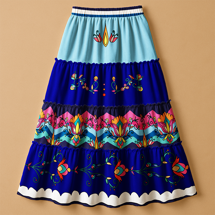 Thunder Mesa Petals Blue Three Tier Skirt