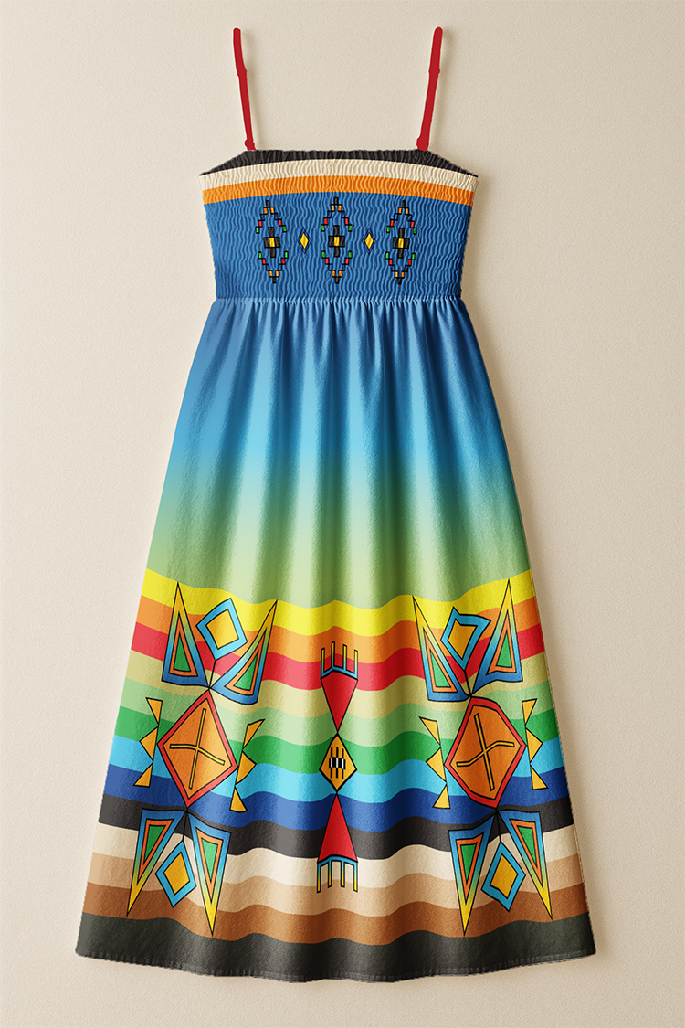 Beaded Starburst Geometric Smock Top Dress