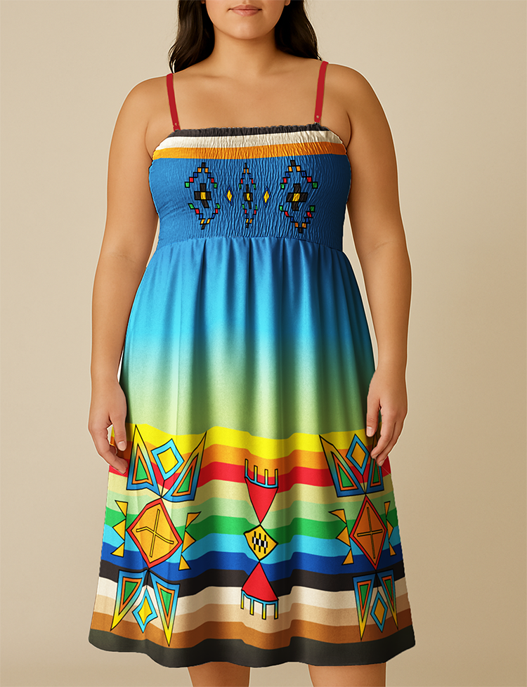 Beaded Starburst Geometric Smock Top Dress