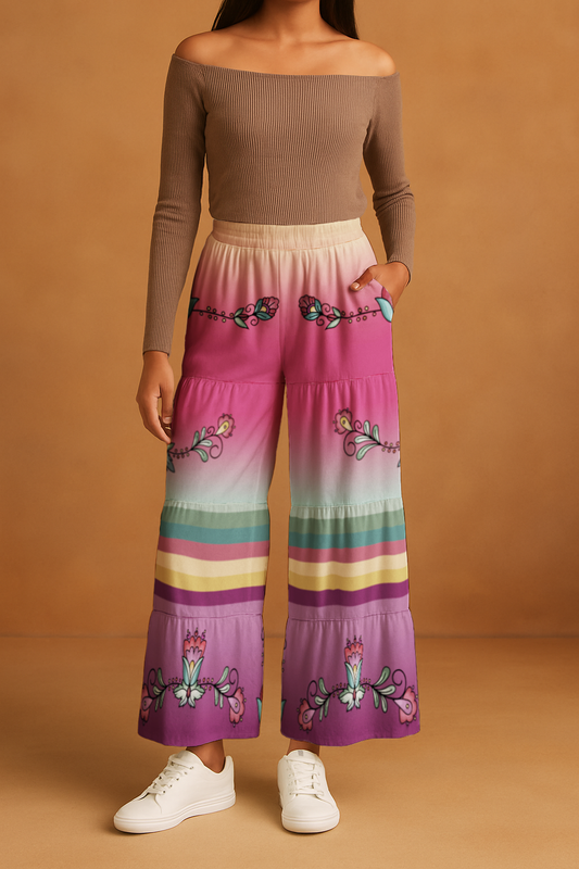 Sunset Berry Bloom Three Tier Pants