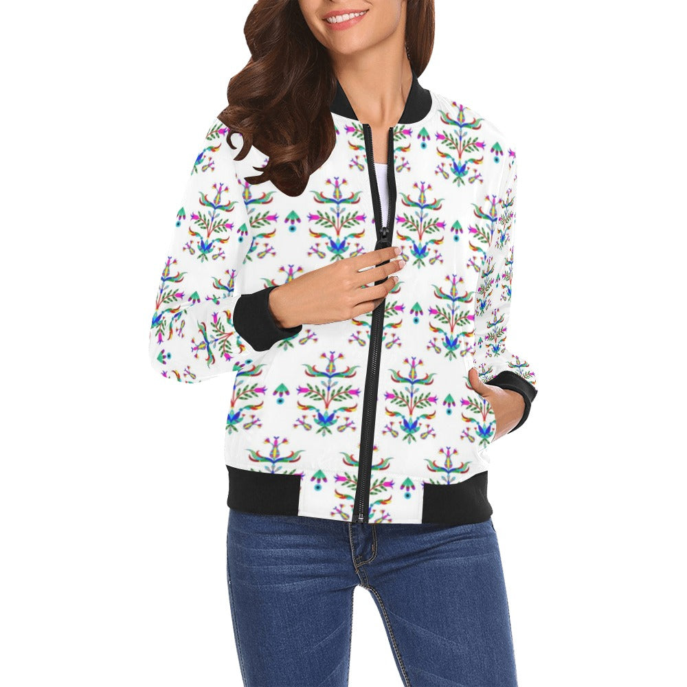 Dakota Damask White Bomber Jacket for Women