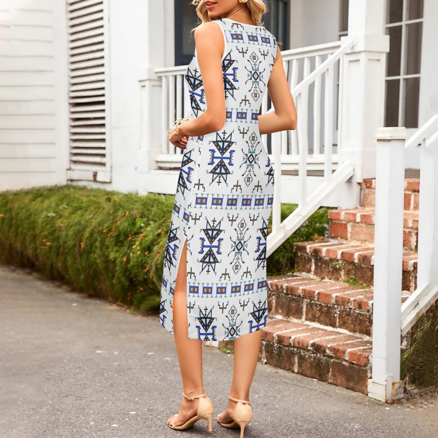 Eagle Strike White Phaedra Sleeveless Open Fork Long Dress