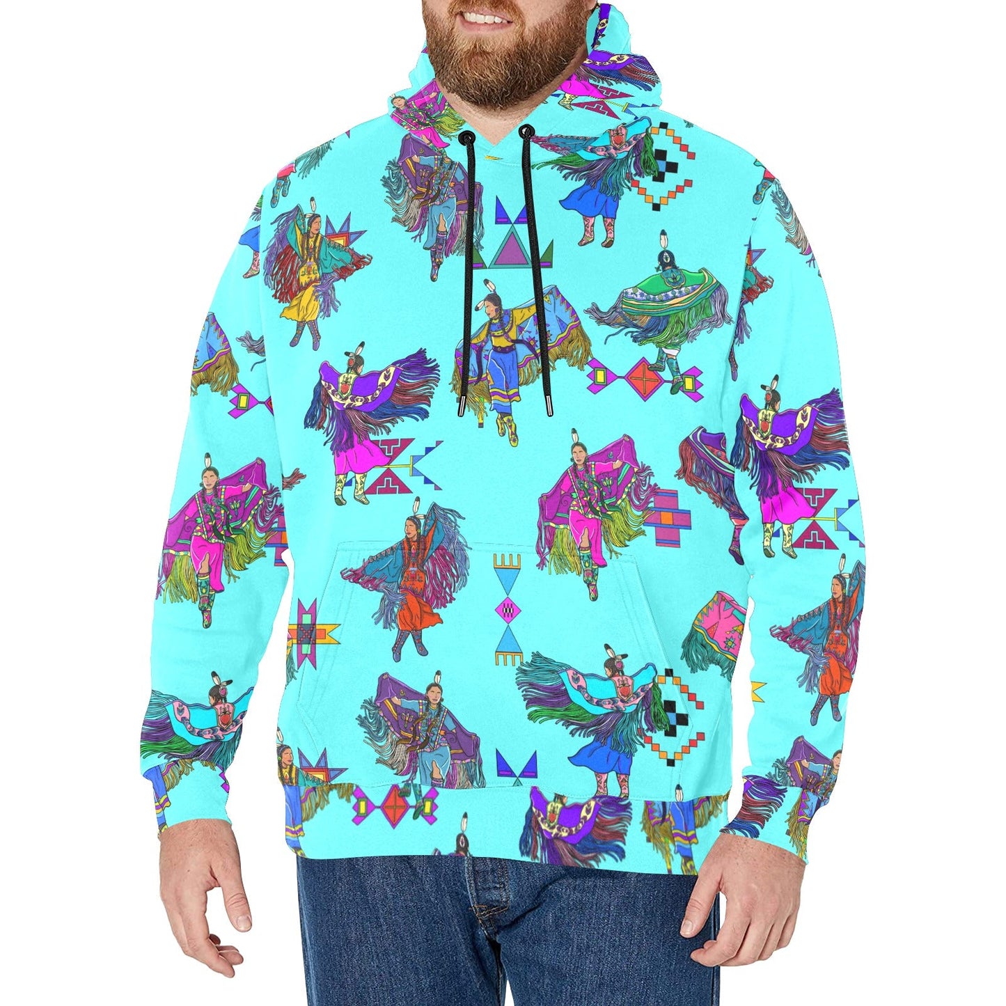 Women's Fancy Dancers Turquoise Men's Long Sleeve Fleece Hoodie