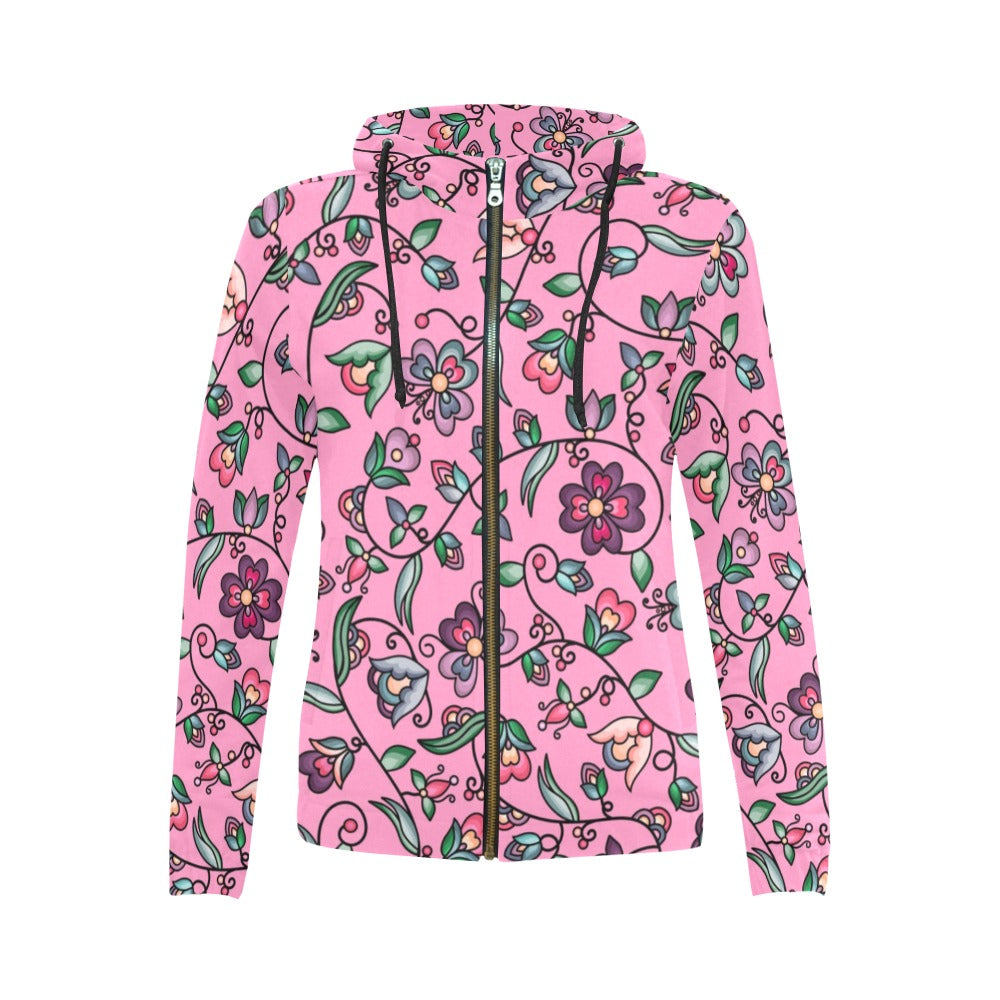 Amber Evening Garland Pink Full Zip Hoodie for Women