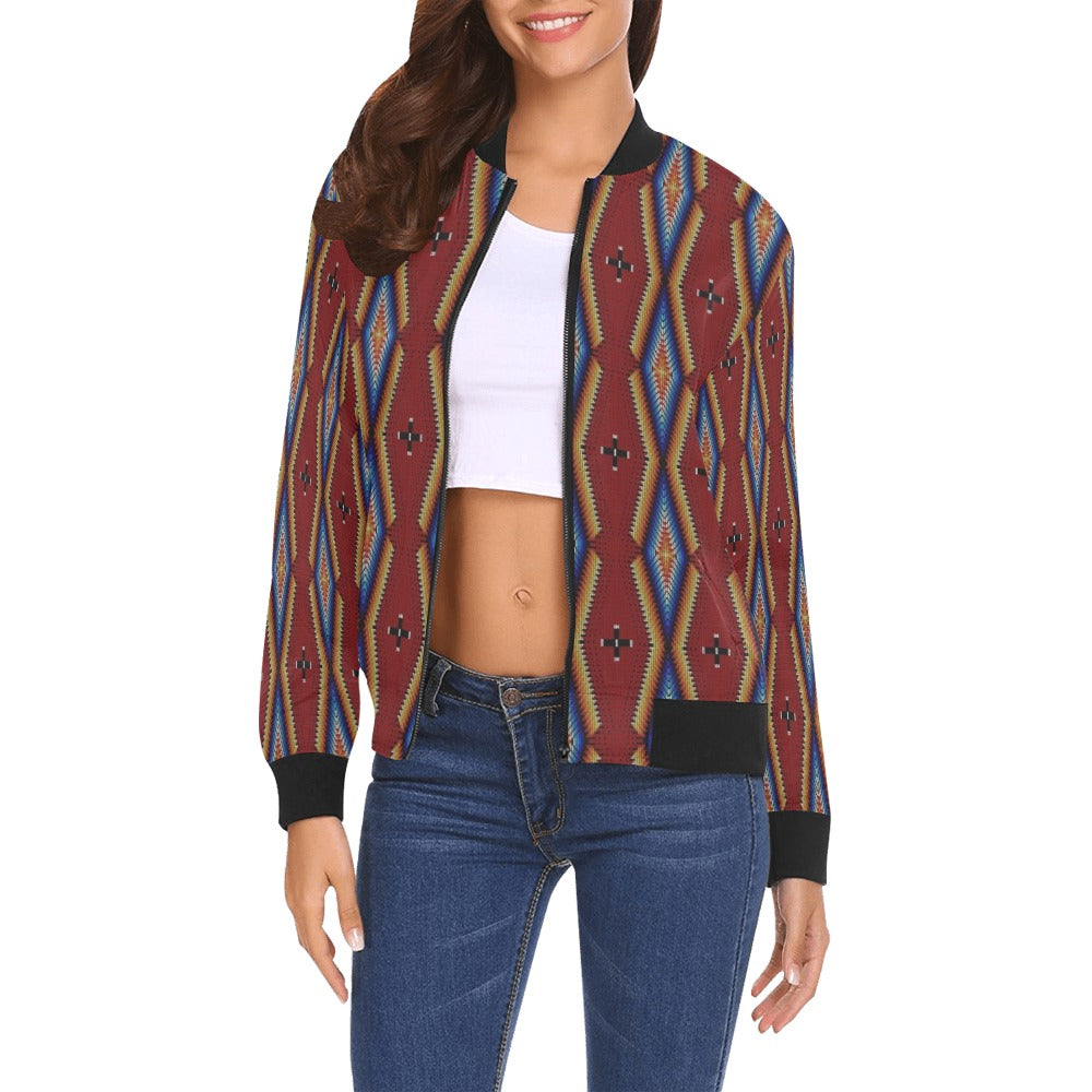 Diamond in the Bluff Red Bomber Jacket for Women