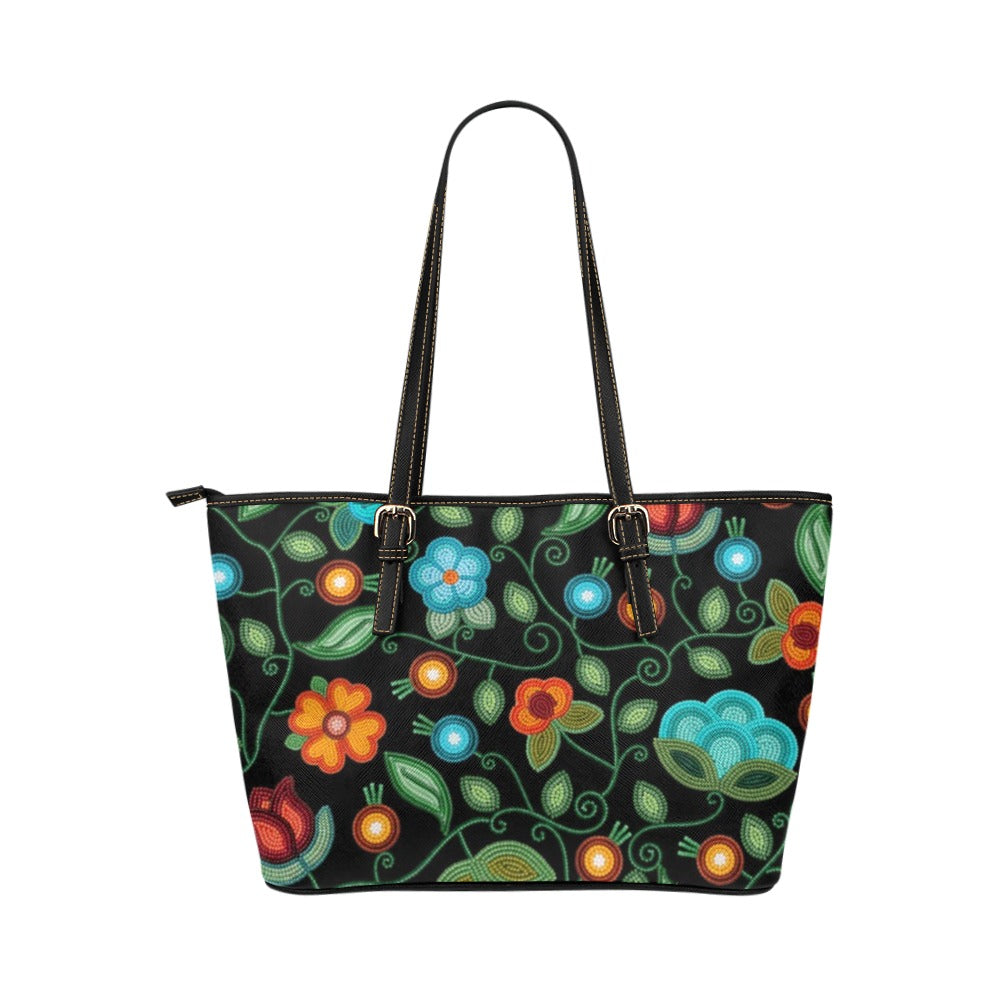 Prairie Fire Petals Black Leather Tote