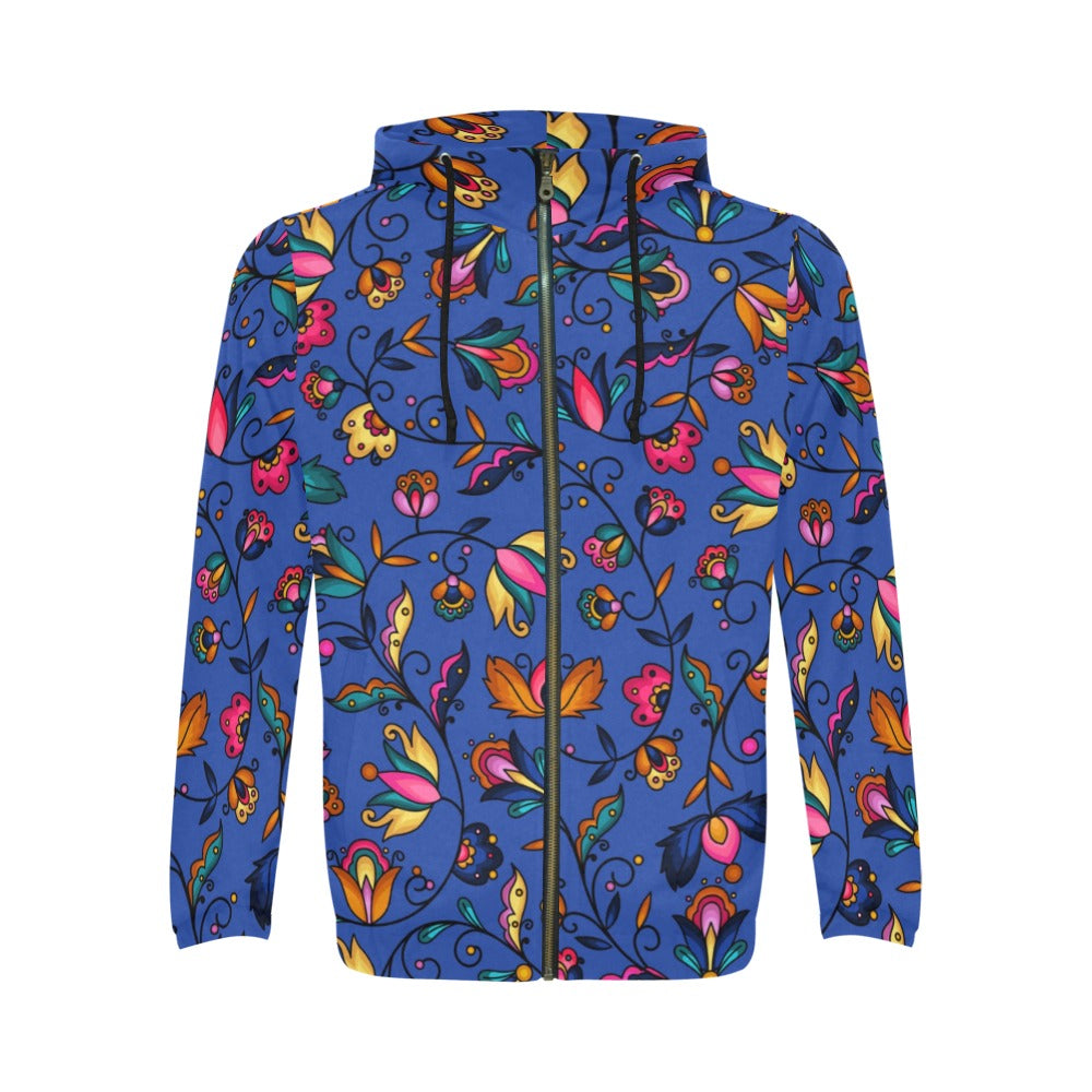 Copper Prairie Petals Blue Men's Zipper Hoodie