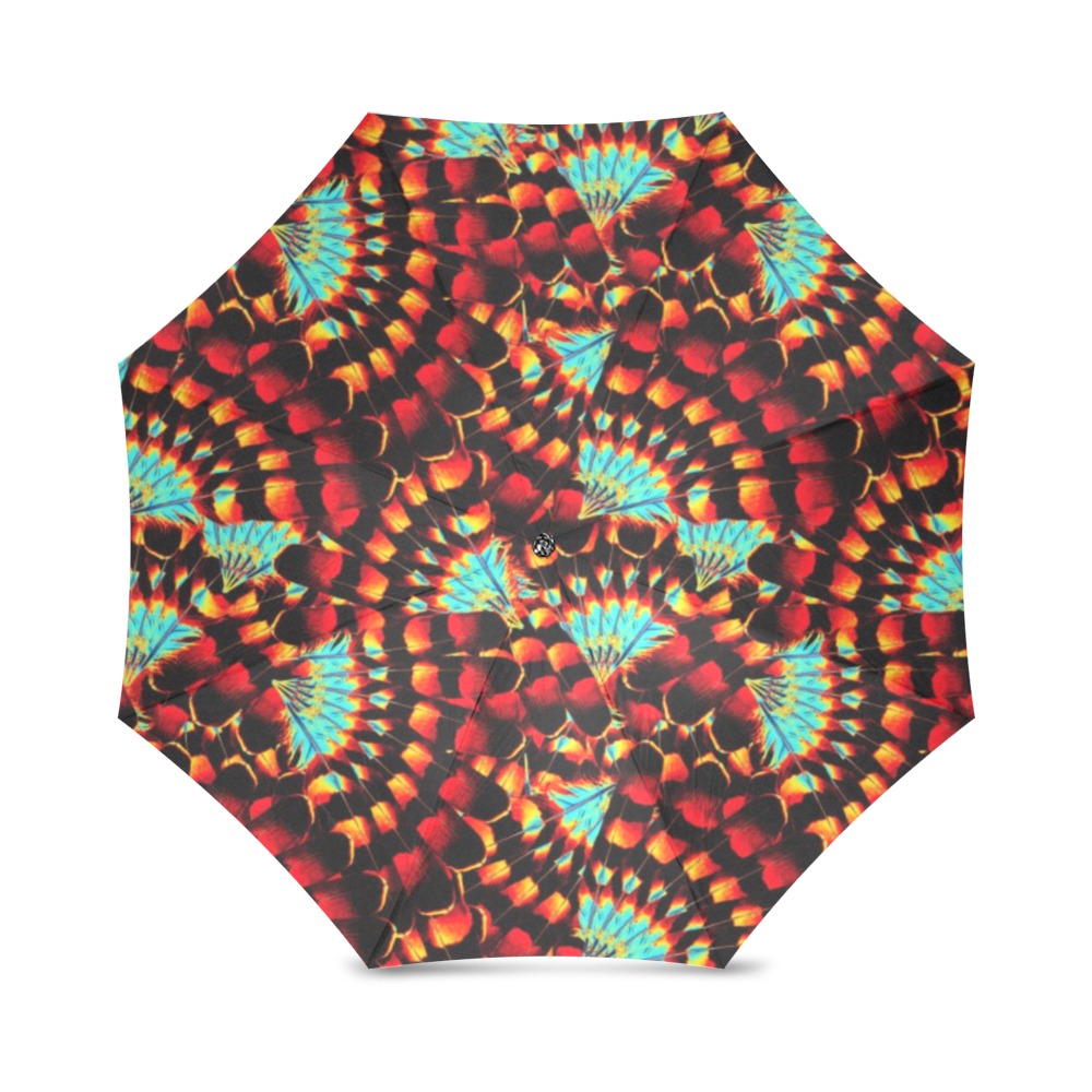 Hawk Feathers Fire and Turquoise Foldable Umbrella