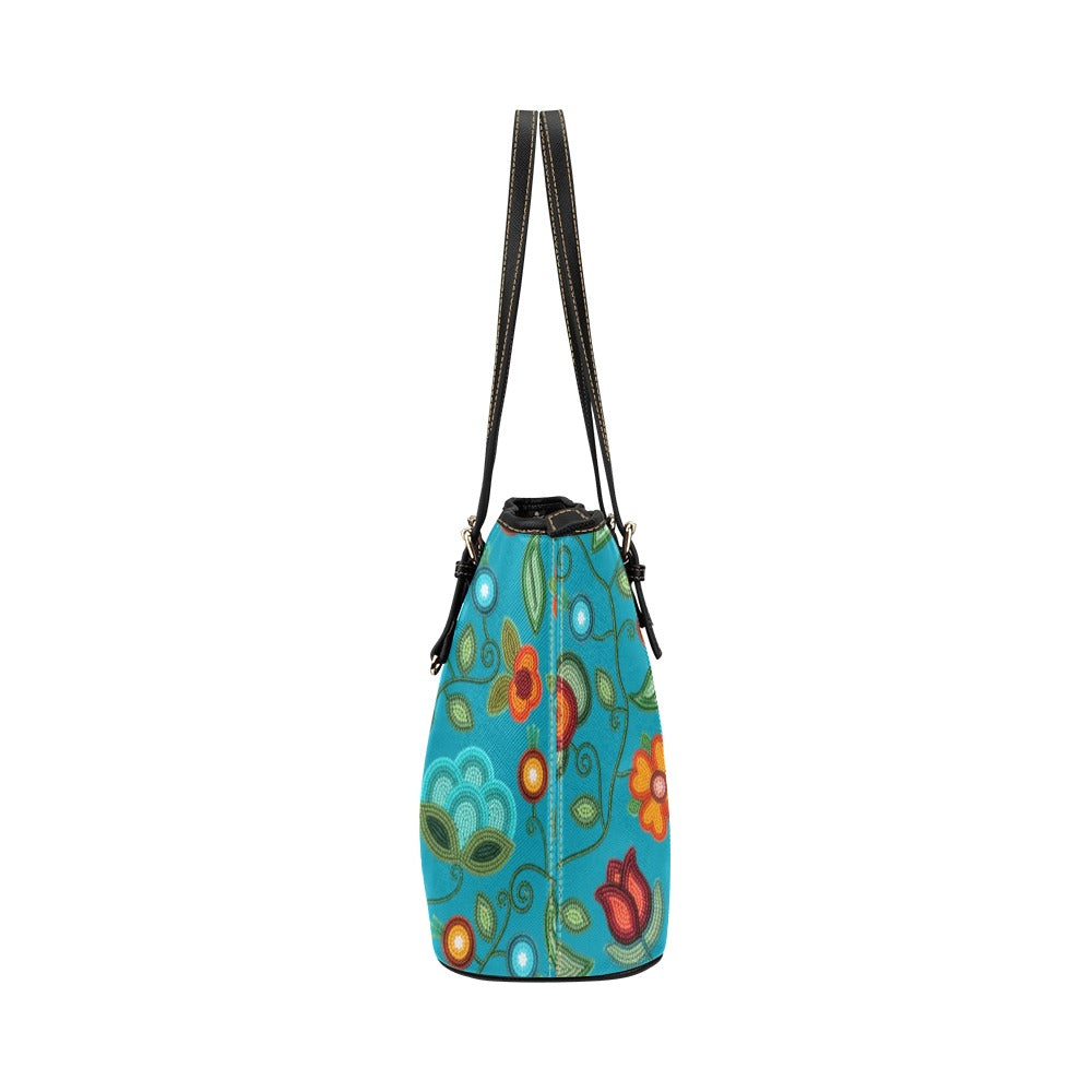 Prairie Fire Petals Ocean Leather Tote
