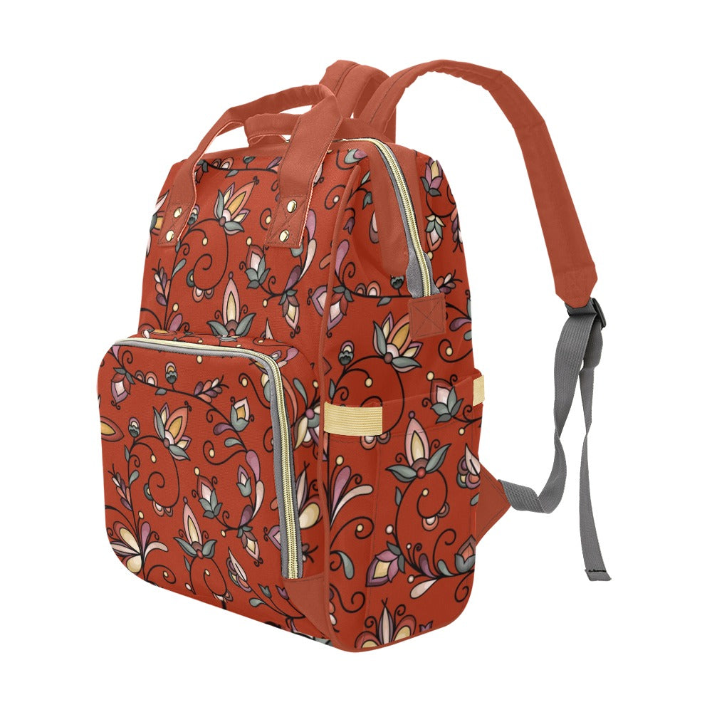 Burnt Sky Petals Red Multi-Function Diaper Backpack/Diaper Bag
