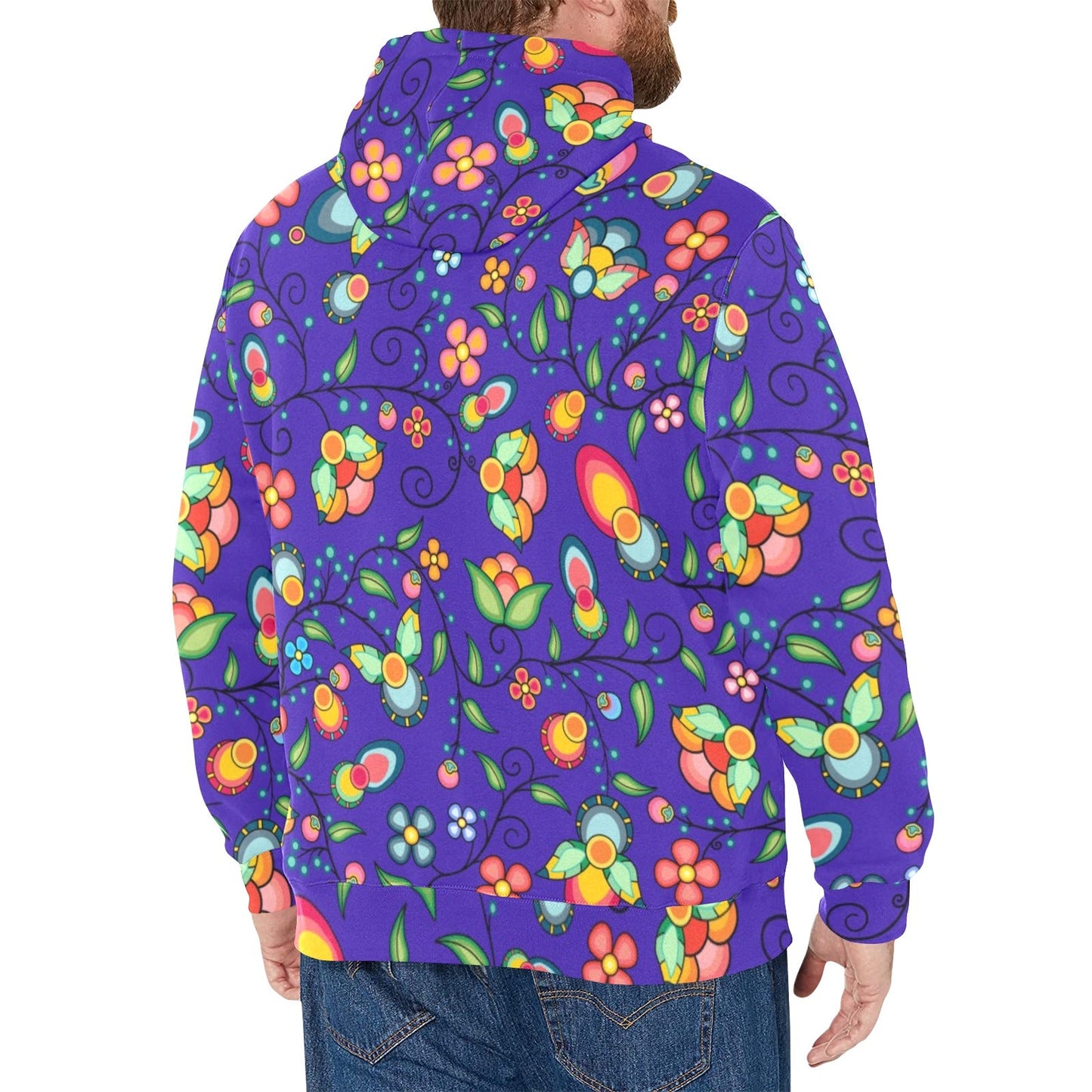 Floral Bounty Blue Men's Long Sleeve Fleece Hoodie