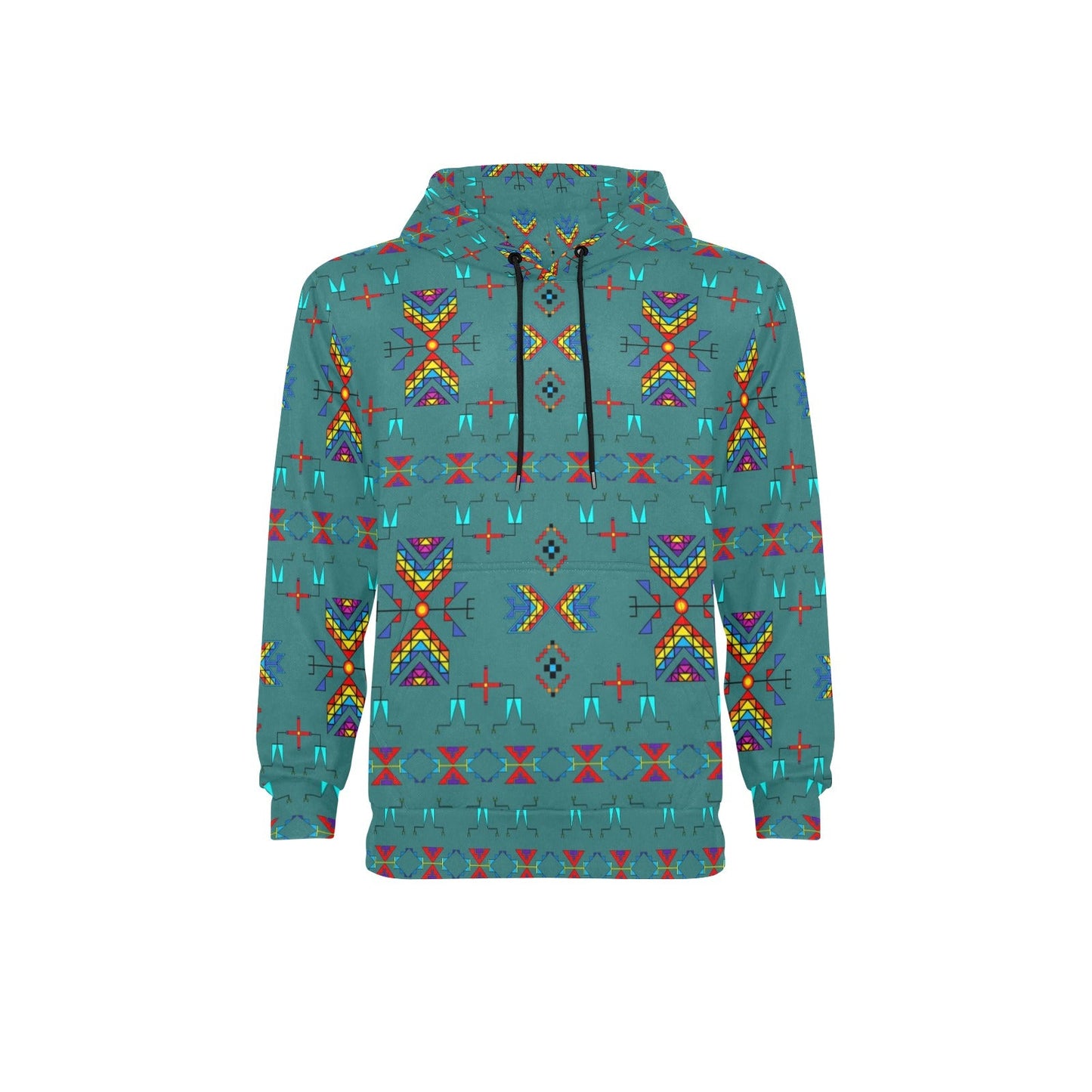 Rainy Chief Rainbow Teal Sky Men's Long Sleeve Fleece Hoodie