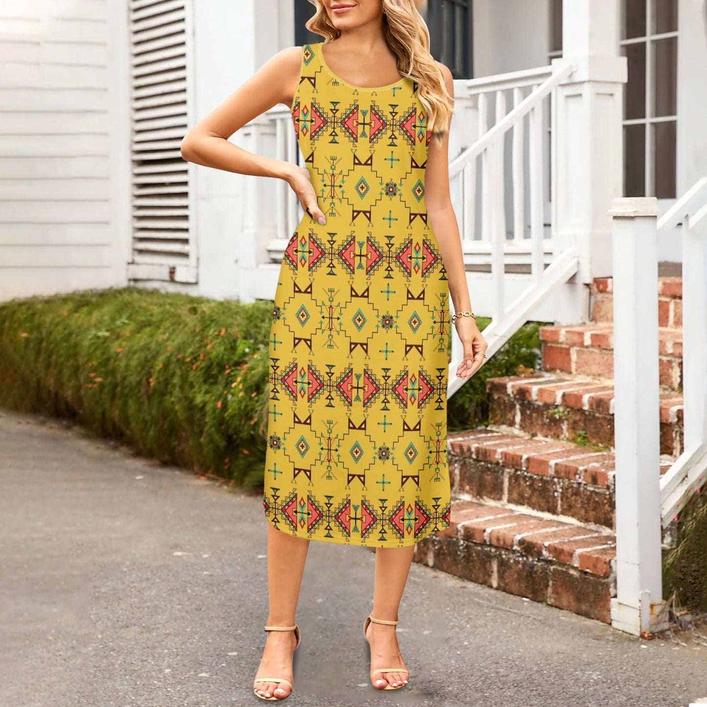 Thunder Flight Yellow Phaedra Sleeveless Open Fork Long Dress
